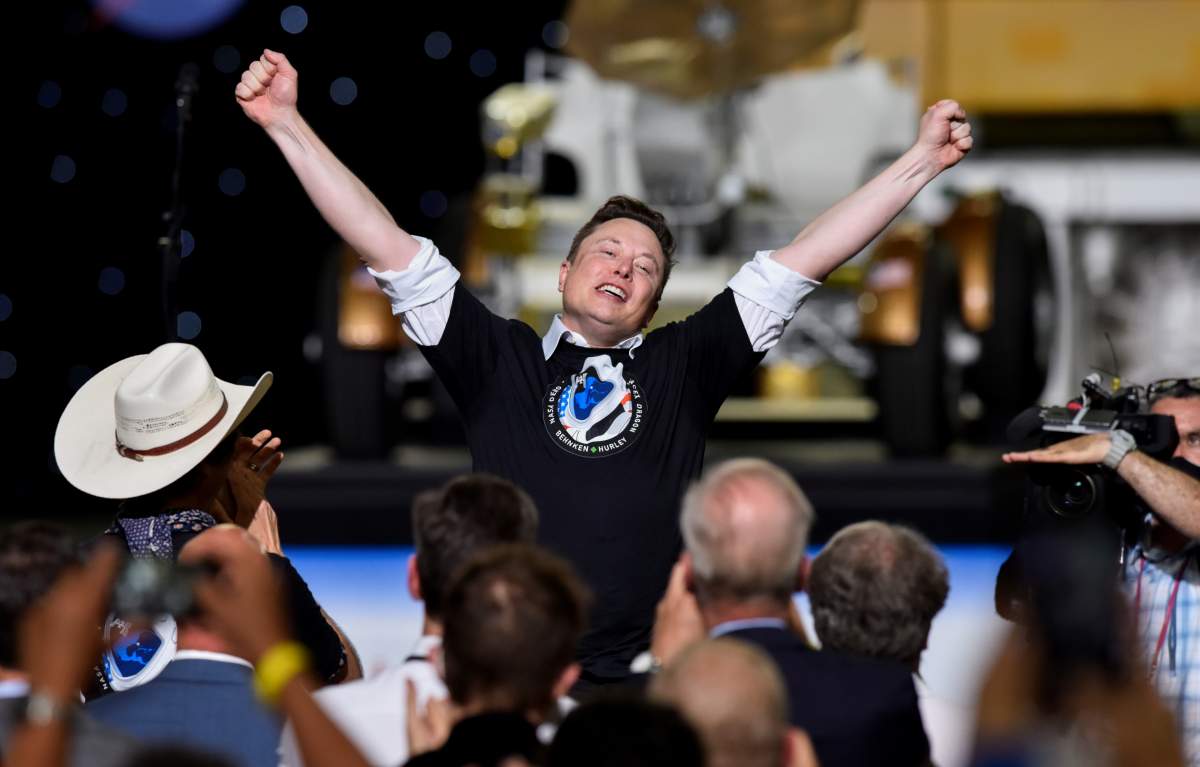 SpaceX CEO and owner Elon Musk celebrates after the launch of a SpaceX Falcon 9 rocket and Crew Dragon spacecraft on NASA’s SpaceX Demo-2 mission to the International Space Station from NASA’s Kennedy Space Center in Cape Canaveral, Florida, U.S. May 30, 2020. REUTERS/Steve Nesius