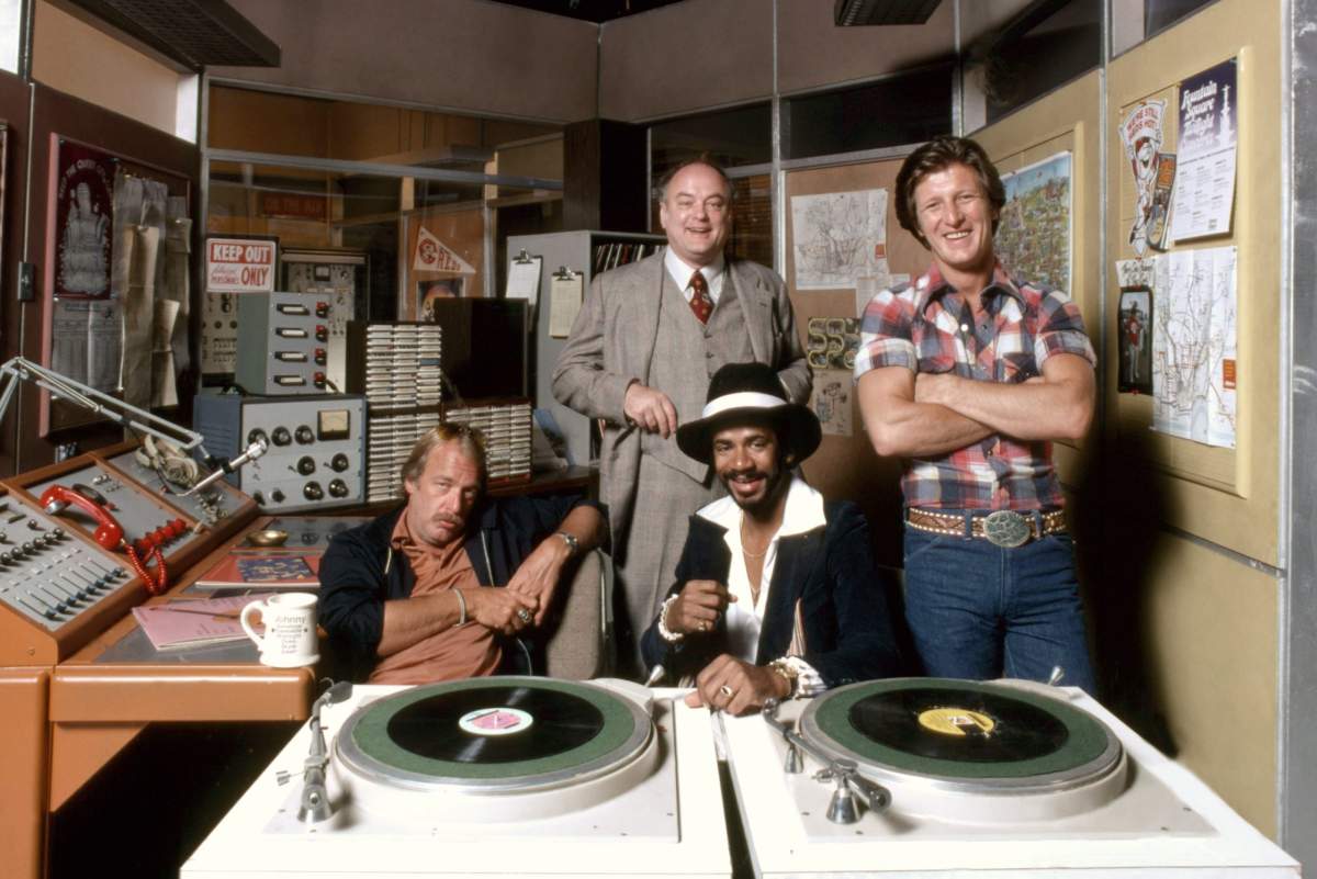 WKRP in Cincinnati cast members, from left, Howard Hesseman, Gordon Jump, Tim Reid and Gary Sandy. Alan Cross says the accuracy of the show is a little hit-and-miss when it comes to portraying life at a radio station. 
