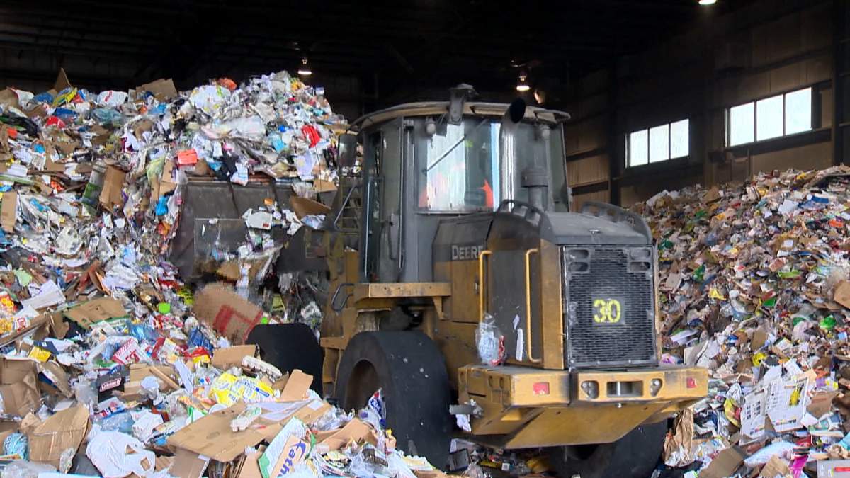 Recycling materials are sorted at the Cascades Cascades Recovery Recycling Facility in Calgary.