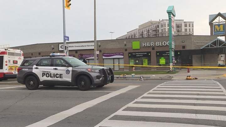 Photo of the scene where a child and an adult were hit by a car in Scarborough.