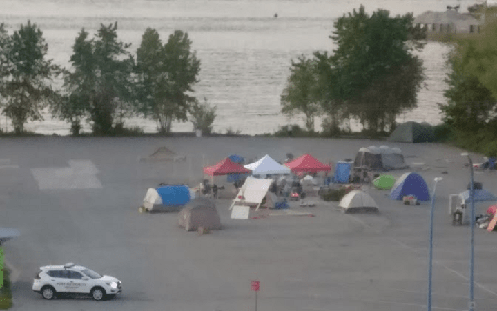 A new homeless camp is seen at Vancouver's CRAB Park on May 10, 2020.