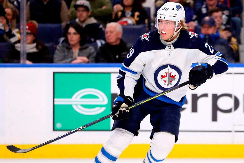 Winnipeg Jets forward Patrik Laine (29) skates during the second period of an NHL hockey game against the Buffalo Sabres, Sunday, Feb. 23, 2020, in Buffalo, N.Y.