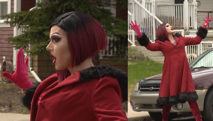 Drag queens performed in the street for moms in Calgary on Sunday, May 10, 2020.