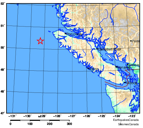 A 4.9-magnitude earthquake was detected off the coast of Port Alice on Friday night.