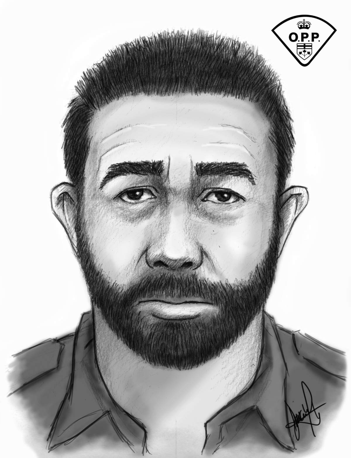 A composite of the suspect being sought by Essex OPP in connection to a police impersonation investigation from April 23.