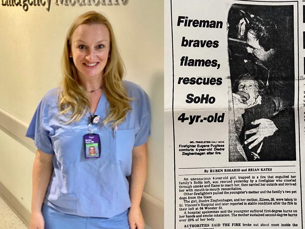 A nurse working in New York reunited with the firefighter who saved her life 36 years ago.