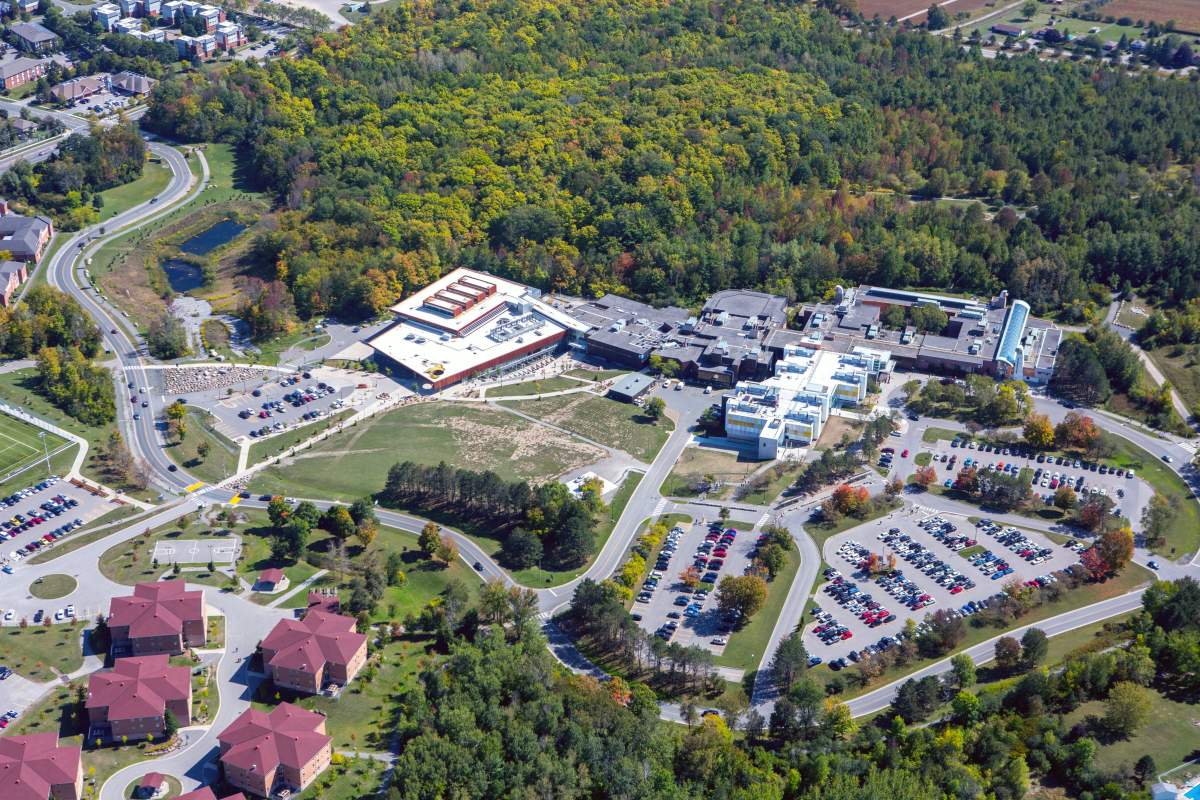 An aerial view of Fleming College in Peterborough, Ont.