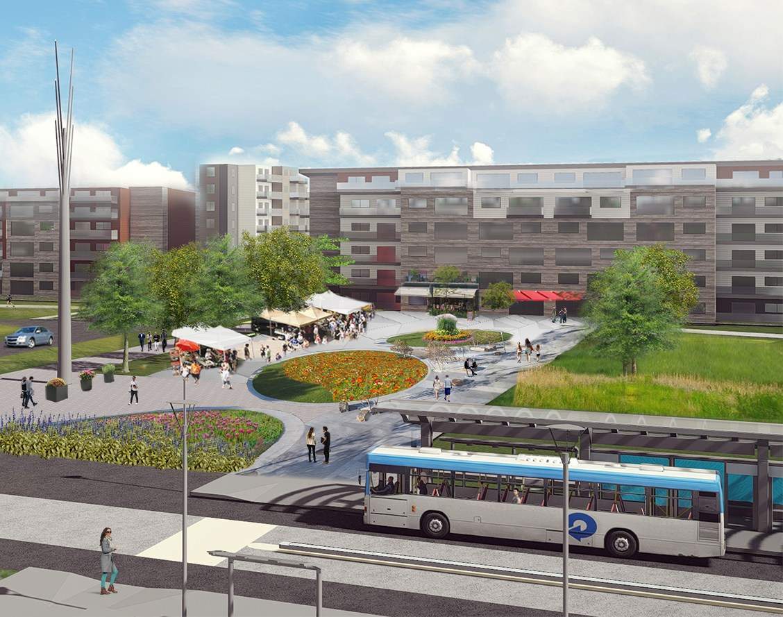 One of the renderings for Fulton grove, a proposed residential development on the Parker Lands near the newly-completed Southwest Transit Cooridor.