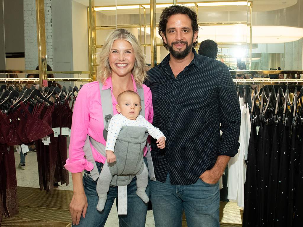 (L-R) Amanda Kloots and Nick Cordero attend the Beyond Yoga x Amanda Kloots Collaboration Launch Event on August 27, 2019 in New York City with their son Elvis.
