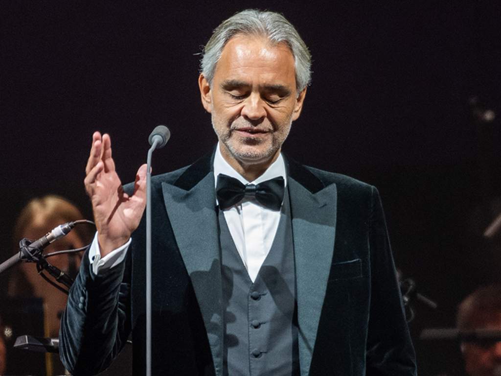 Andrea Bocelli performs on stage at The SSE Hydro on Oct. 20, 2019 in Glasgow, Scotland.
