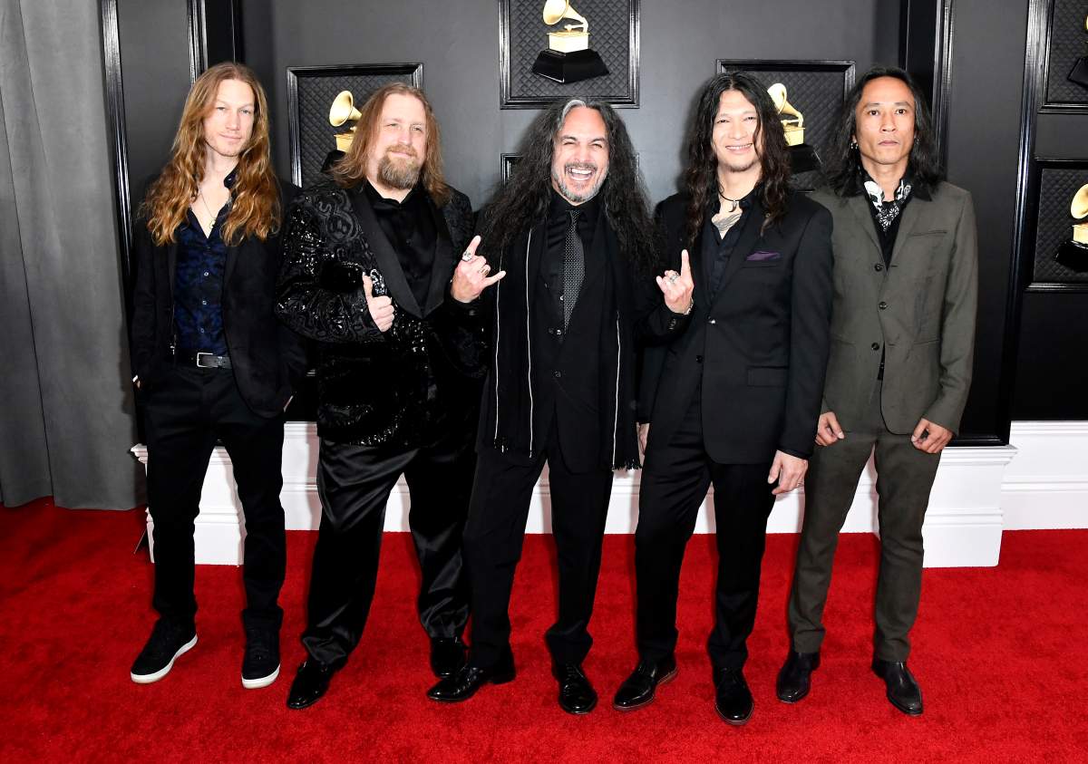 (L-R) Damien Sisson, Will Carroll, Mark Osegueda, Rob Cavestany and Ted Aguilar of Death Angel attend the 62nd Annual Grammy Awards at Staples Center on Jan. 26, 2020 in Los Angeles, Calif.