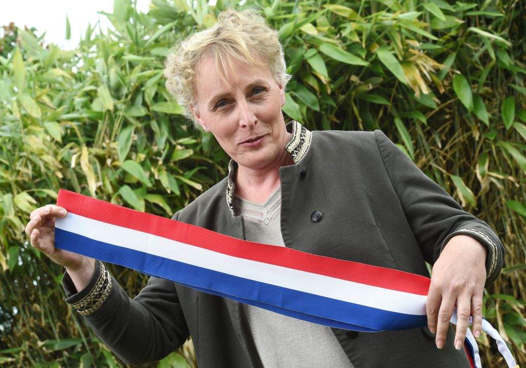 Marie Cau, first transgender woman elected as mayor in France, poses on May 24, 2020 in Tilloy-lez-Marchiennes, one day after being elected by the city council.