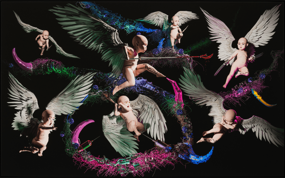 ‘WarNymph Prototype #1: Battle of the WarNymphs,’ by Grimes, is show in this image from Maccarone Los Angeles.