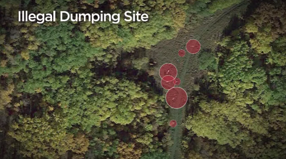 Illegal dumpsites visible from a Google Maps satellite picture. In Enoch, Alta.