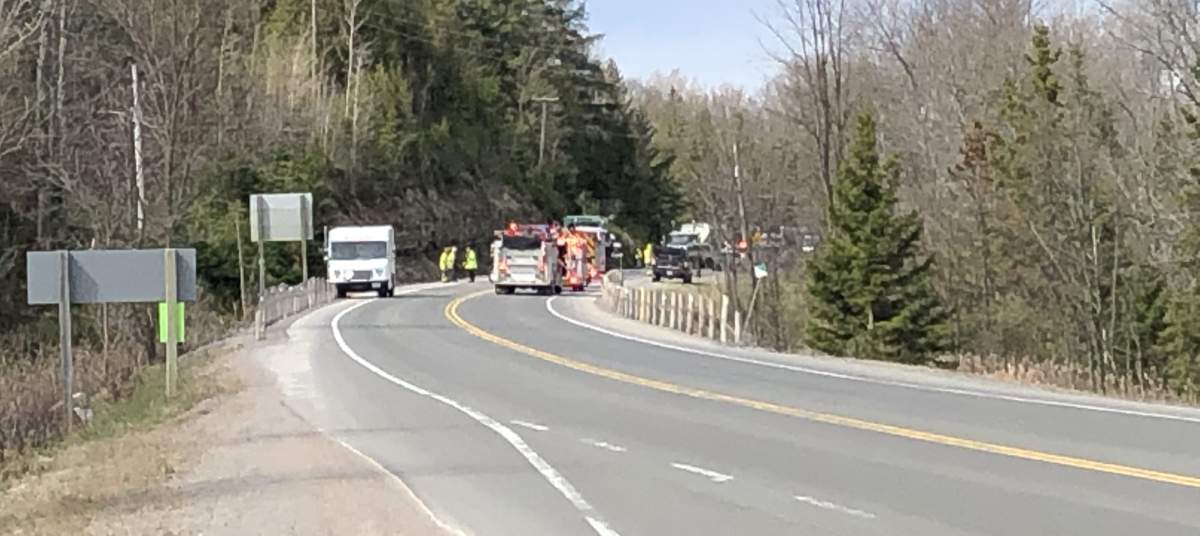 A section of Hwy. 28 is closed following a collision near Northey’s Bay Road near Woodview.