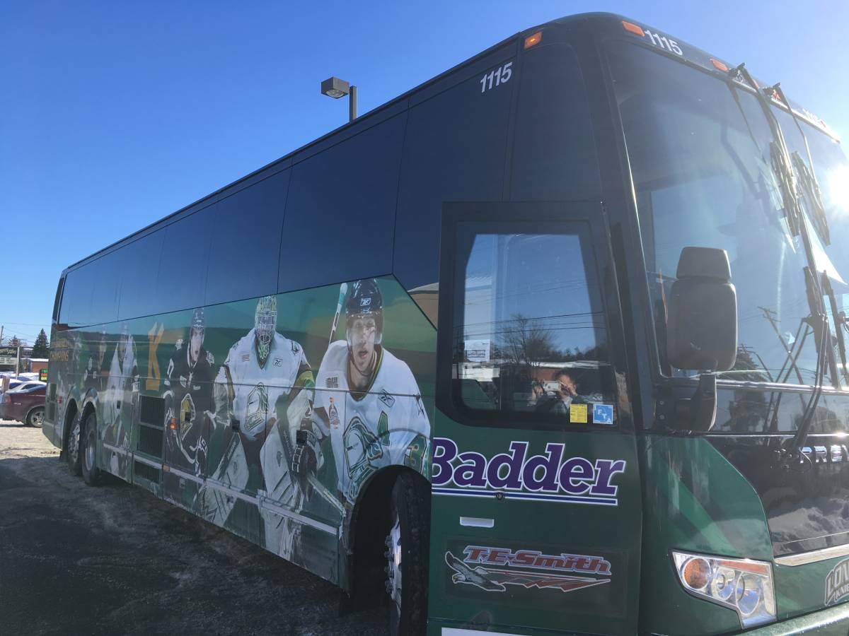The London Knights team bus soaking in some sunshine on a road trip in 2019.