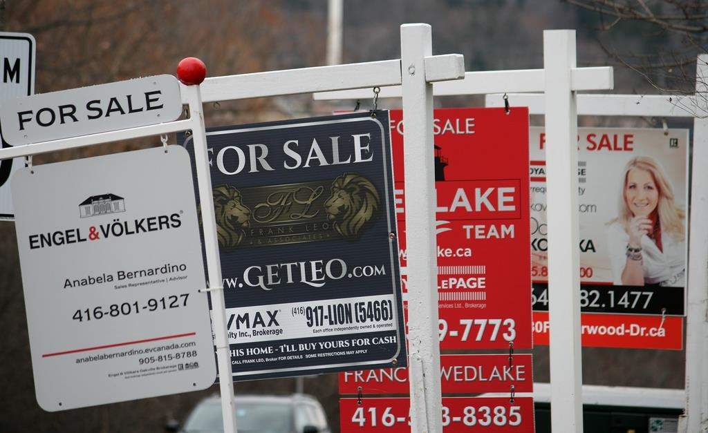 Real estate for sale signs are shown in Oakville, Ont., on Saturday, Dec. 1, 2018.