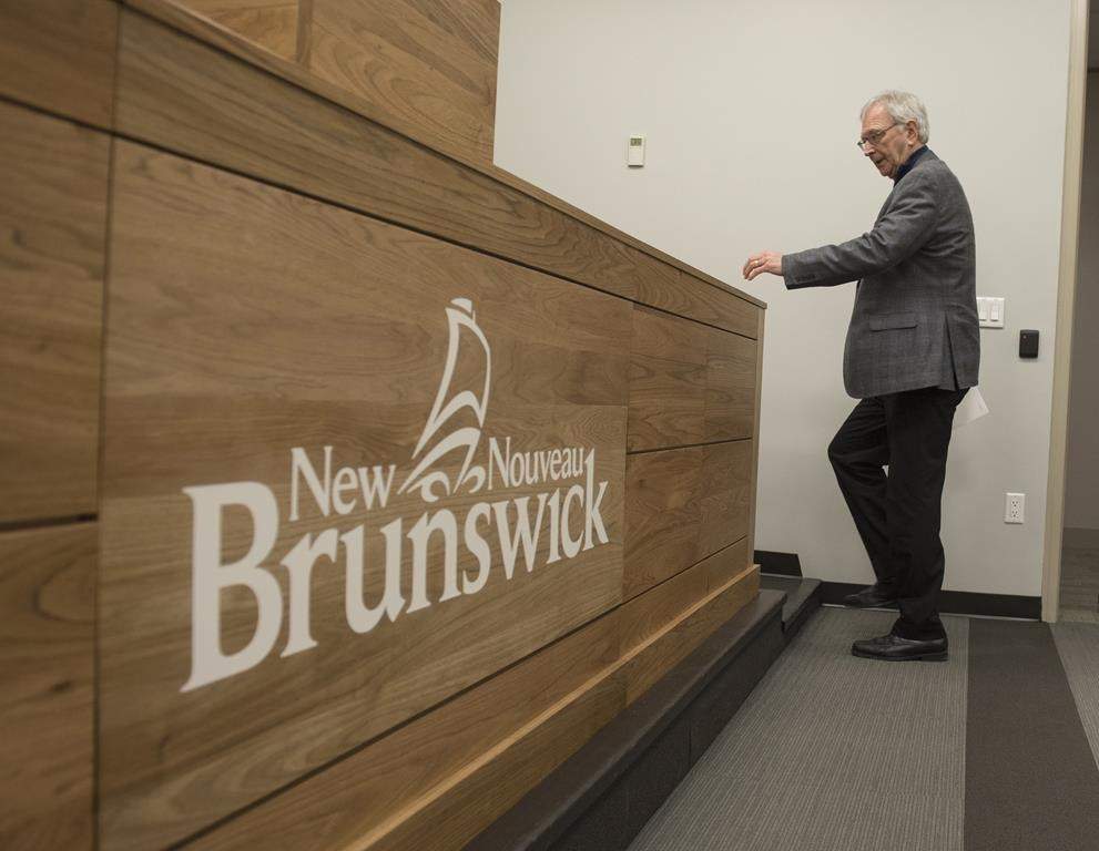 New Brunswick Premier Blaine Higgs speaks with the media in Fredericton on February 17, 2020.