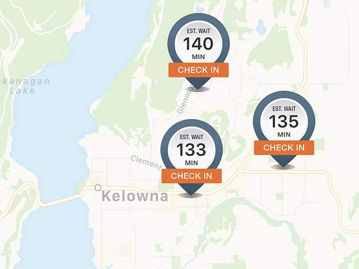 A screenshot showing wait times at three hair-cutting locations in Kelowna on Thursday morning.