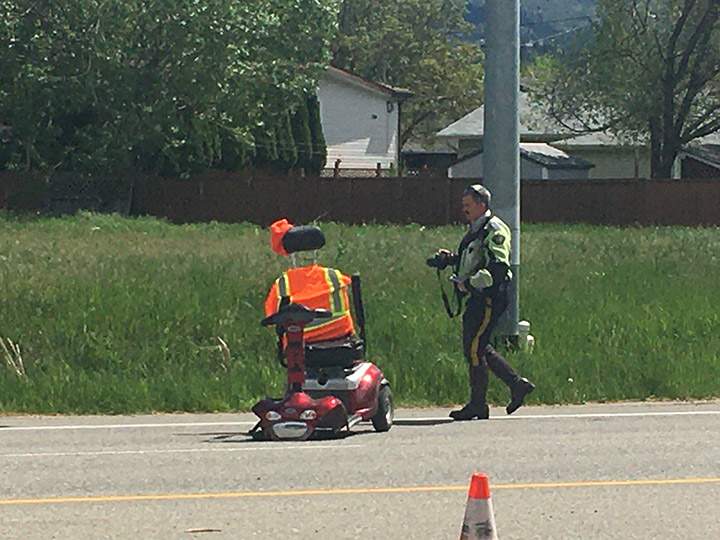Kelowna RCMP say the man riding the scooter, believed to be in his 70s, was rushed to hospital with serious injuries.