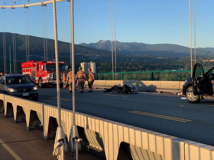 A multi-vehicle crash closed the Lions Gate Bridge on May 26, 2020.