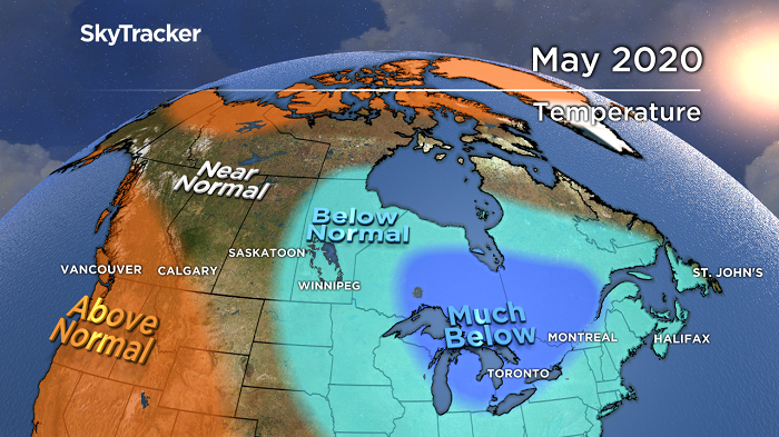 Weather map highlighting May's brisk temperatures.