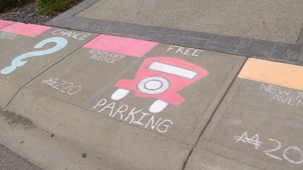 Calgary kids created a sidewalk chalk version of Monopoly to put their boredom at bay during the COVID-19 pandemic.