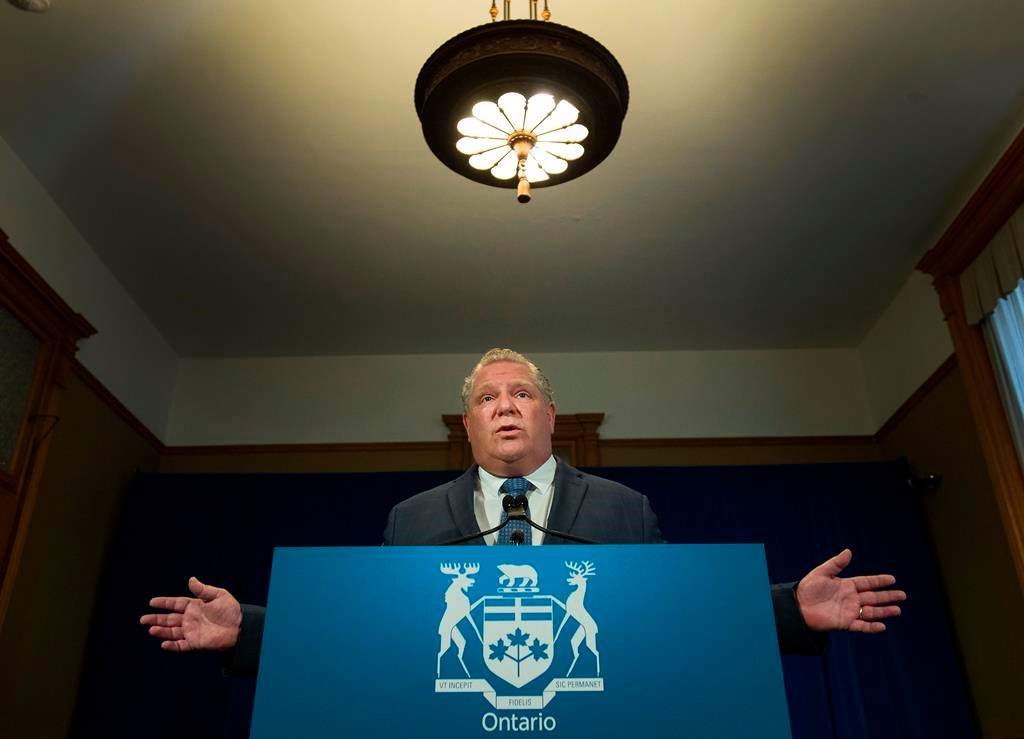 Ontario Premier Doug Ford speaks during his daily updates regarding COVID-19 at Queen's Park in Toronto on Monday, May 25, 2020.