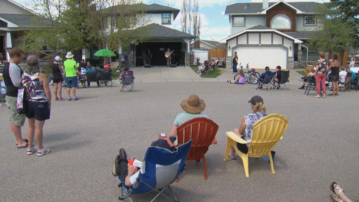People turned out to a music drive for the food bank in Okotoks, Alta., on Sunday, May 24, 2020.