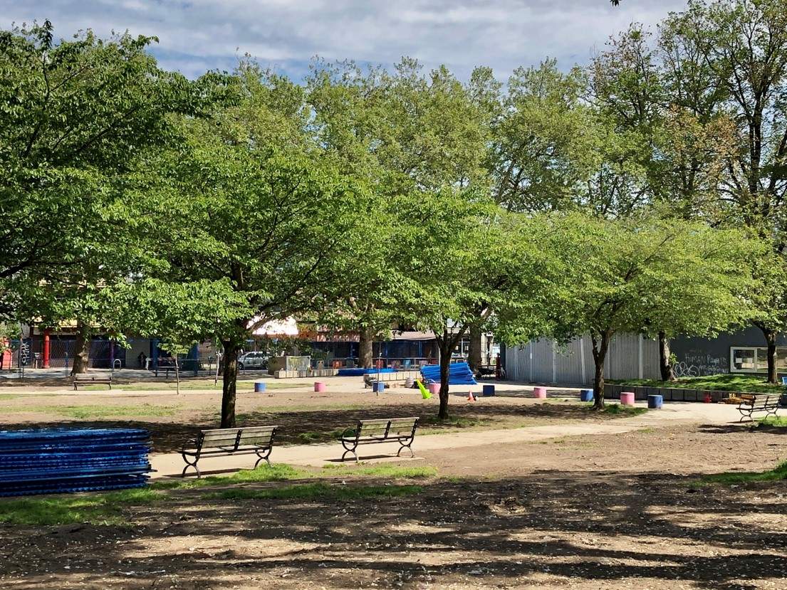 Vancouver's Oppenheimer Park seen in 2020 shortly after a homeless encampment was removed from the grounds.