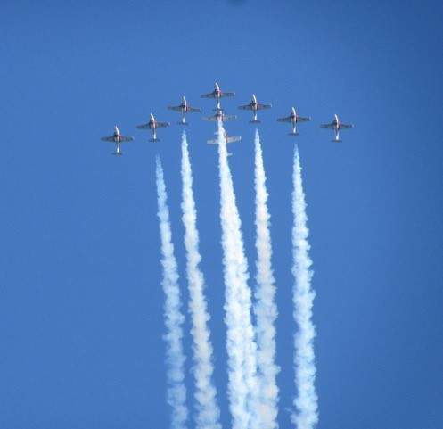 The Canadian Forces Snowbirds perform at Penticton's Peachfest in August 2019.