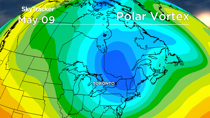 Imagery of the Polar Vortex.