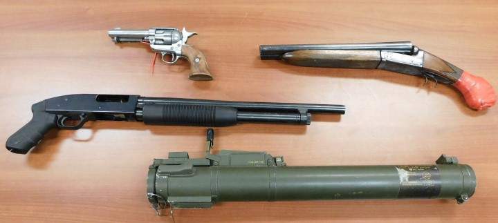 Several firearms RCMP said were seized during a search of a rural property north of Biggar on May 15, 2020.