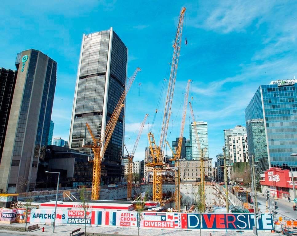 A worksite is seen Friday May 8, 2020 in Montreal. As Quebec's construction sector reopens Monday following weeks of shutdown to slow the spread of the virus, the main players behind the city's building boom in neighbourhoods such as Griffintown say it's "business as usual" and are confident the market remains robust. THE CANADIAN PRESS/Ryan Remiorz.