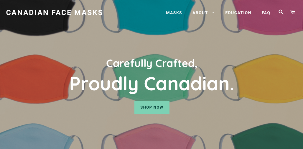 Screenshot of Canadian Face Masks website