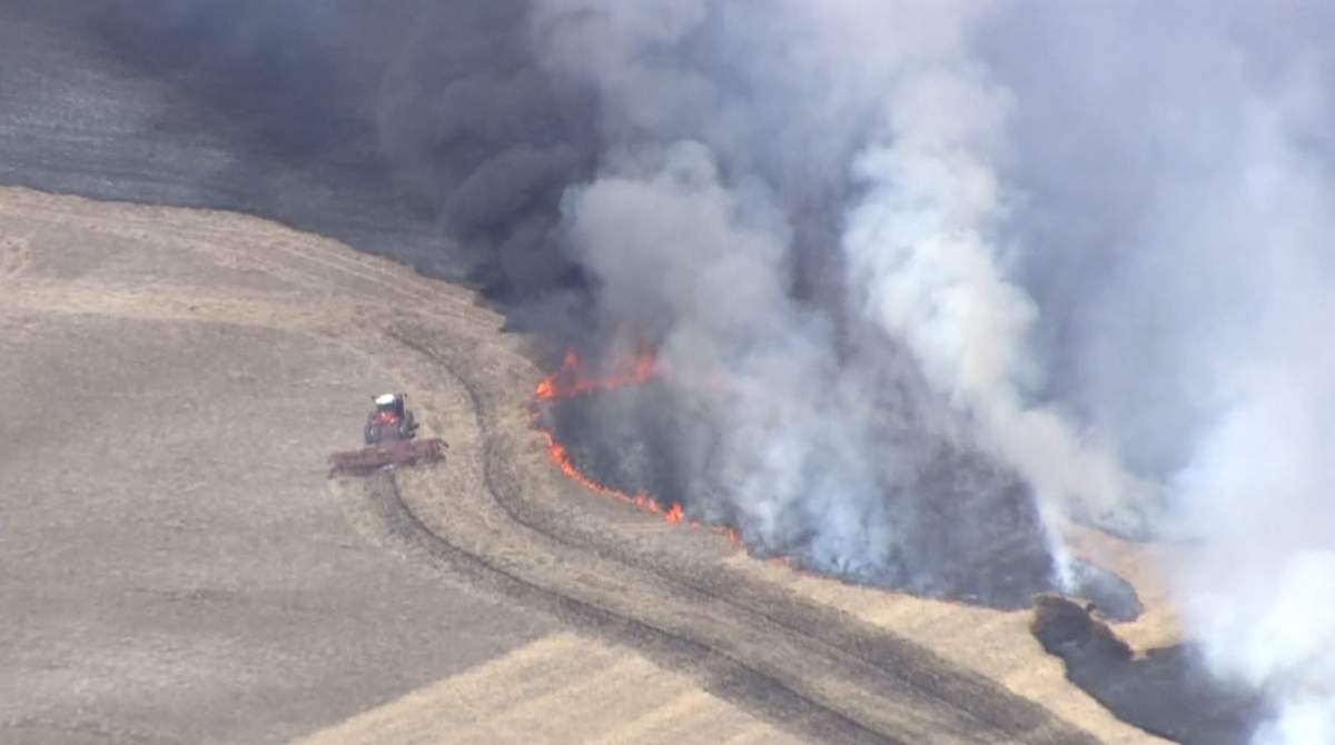 An aerial shot by Global1 as crews from the Calgary Fire Department and Tsuut’ina Nation battle a wildfire in the city’s southwest on Friday, May 1, 2020.