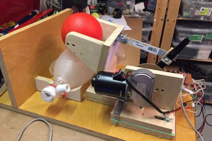 Payne’s ventilator uses a manual resuscitator bag, a windshield wiper motor, an Arduino microcontroller and household materials. Provided/Gordon Payne