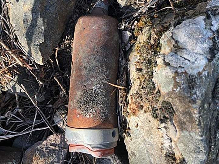 A photo of an unexploded mortar round that was found by two hikers in the North Okanagan in 2020. 