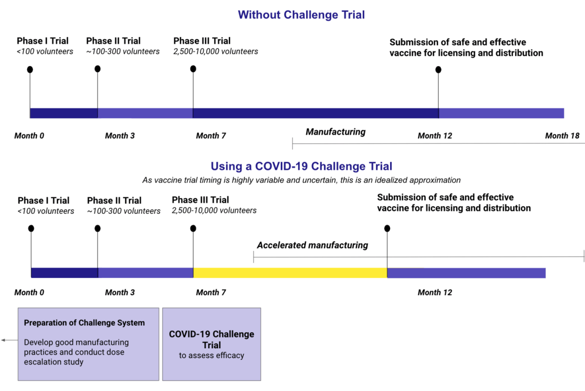 Experts believe a human challenge trial could speed up vaccine development.