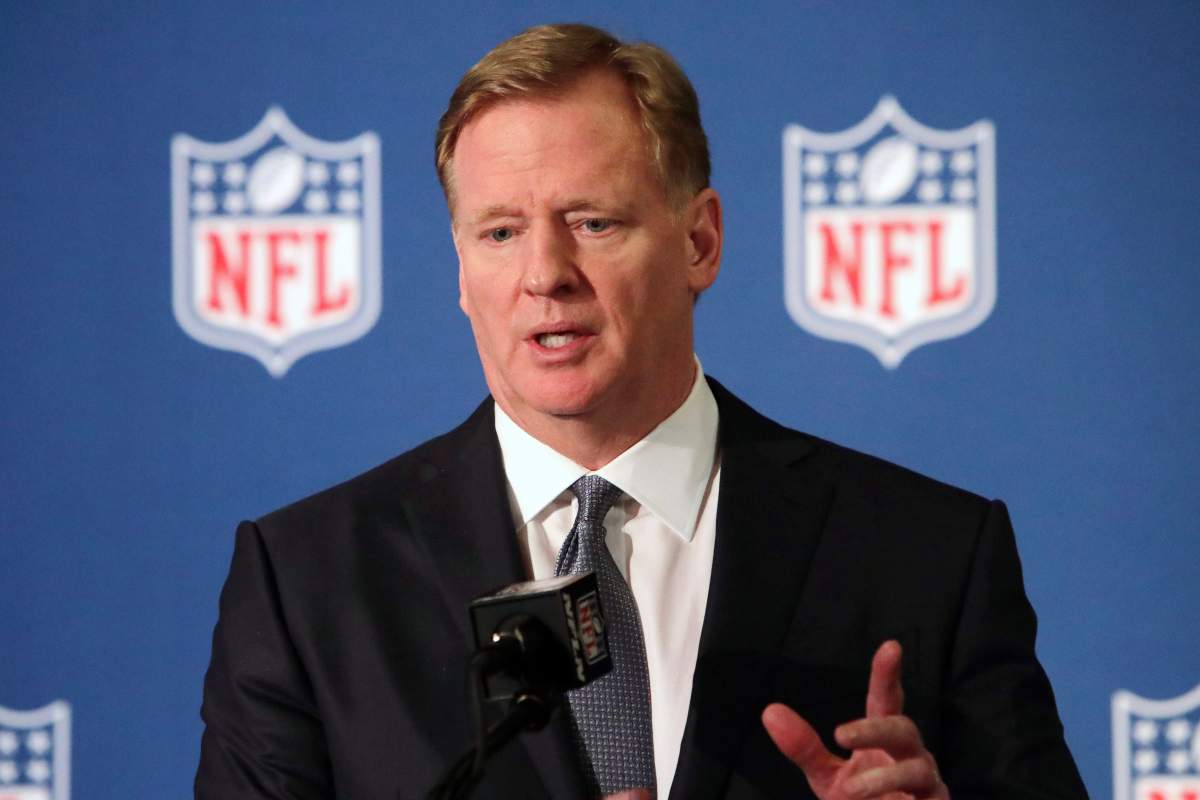 FILE - In this Dec. 12, 2018, file photo, NFL commissioner Roger Goodell speaks during a news conference in Irving, Texas.