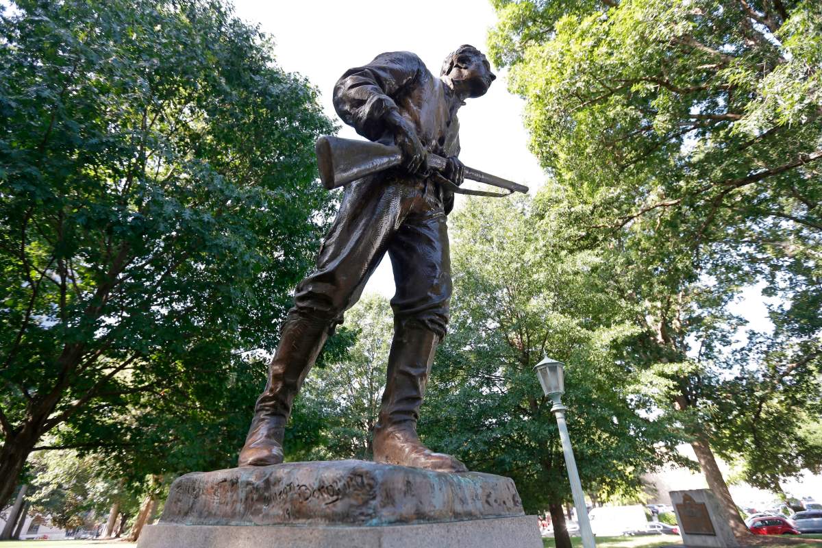 This Sept. 19, 2017 file photo shows a Confederate monument honouring Henry Lawson Wyatt at the state Capitol in Raleigh, N.C.