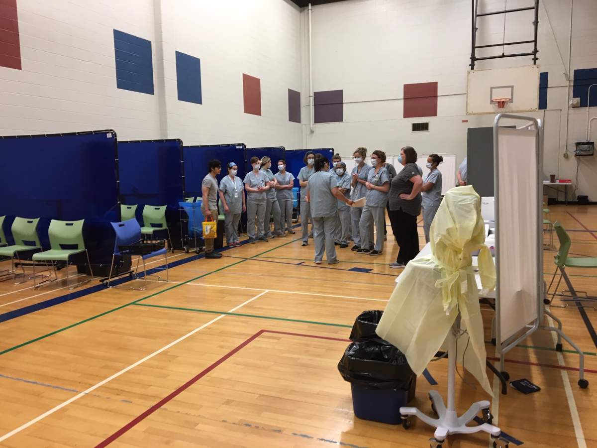 Staff receive an orientation before doors open to people.