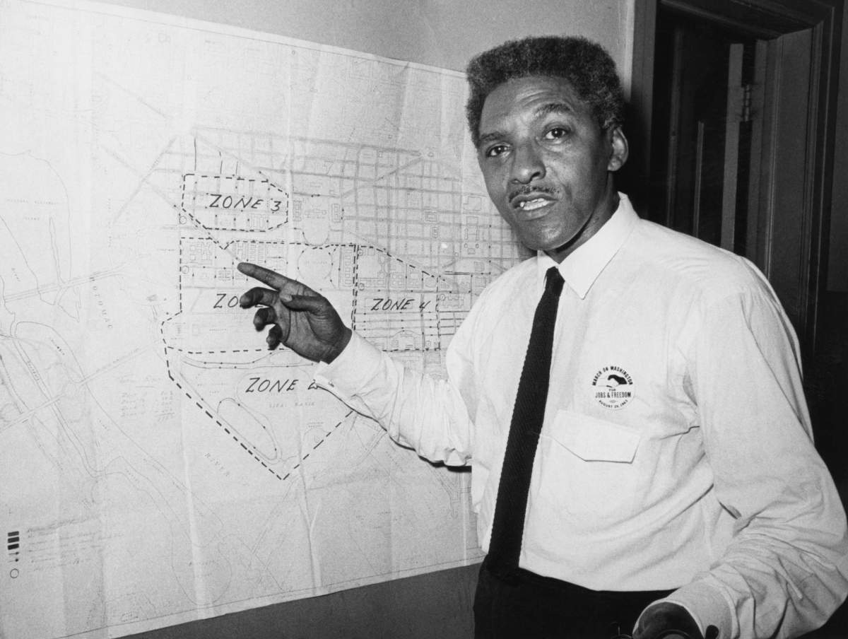 Bayard Rustin (1912-1987), African American civil rights activist, planning the March on Washington, New York City, August 13, 1963. CSU Archives/Courtesy Everett Collection