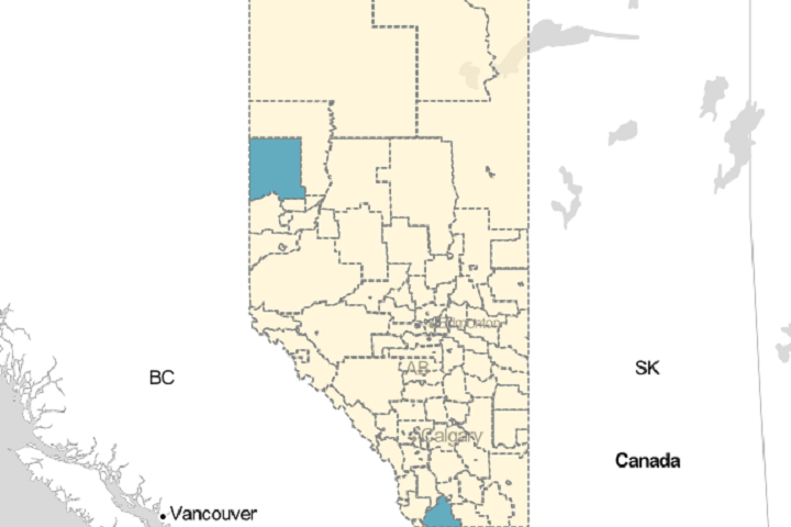 The relaunch map on Alberta Health\’s website as of June 15, 2020.