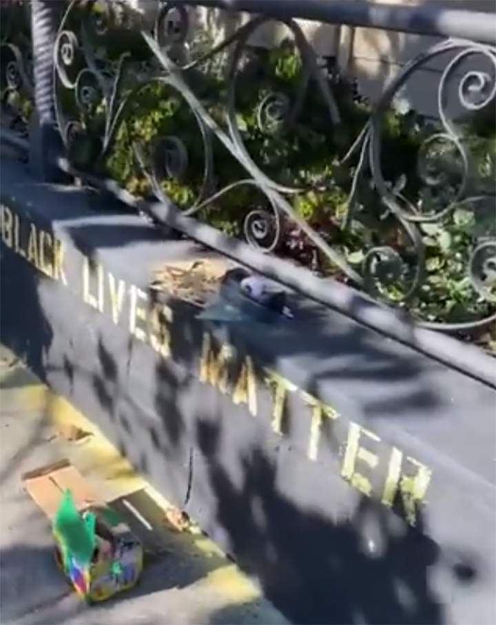 A sign reading “Black Lives Matter” is shown outside the home of James Juanillo on June 9, 2020, in San Francisco, Calif.