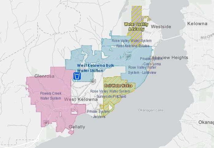 A map showing the current state of West Kelowna's water systems.