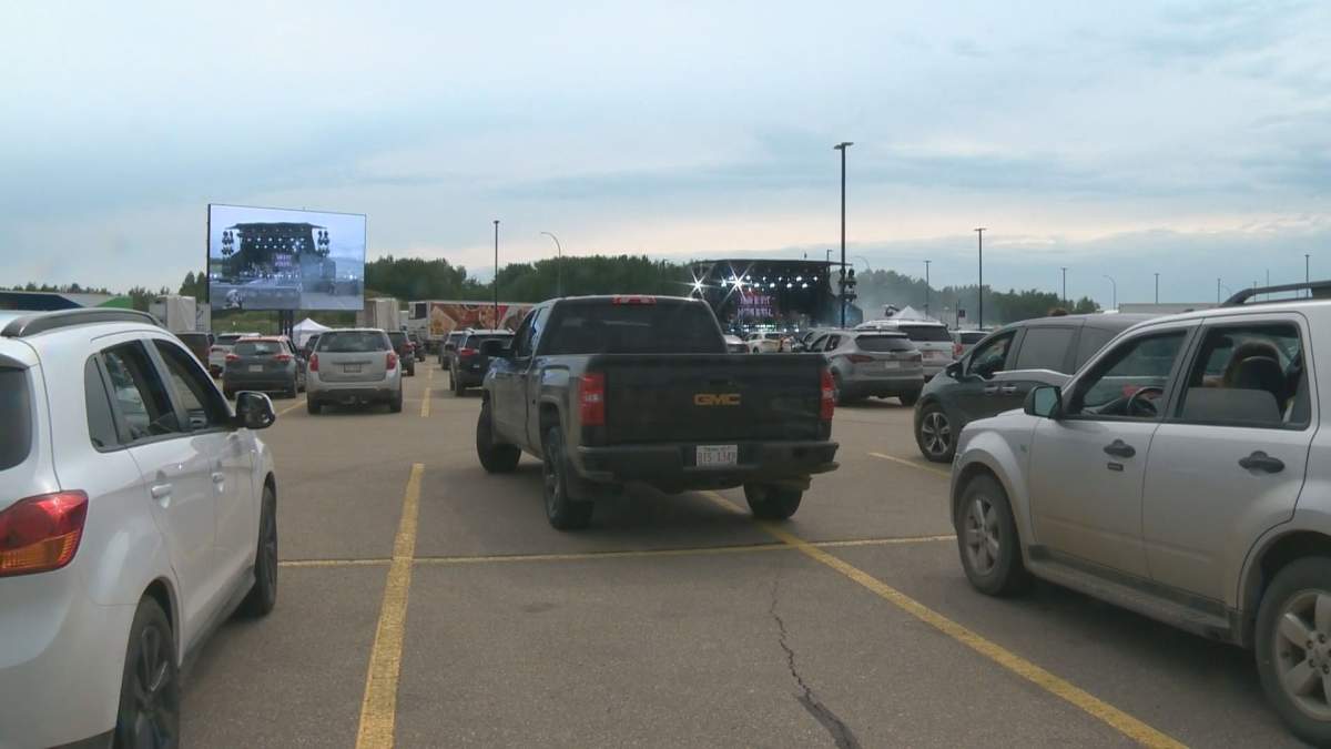 Canadian country musician Brett Kissel performs a drive-in concert in Edmonton on June 14, 2020.