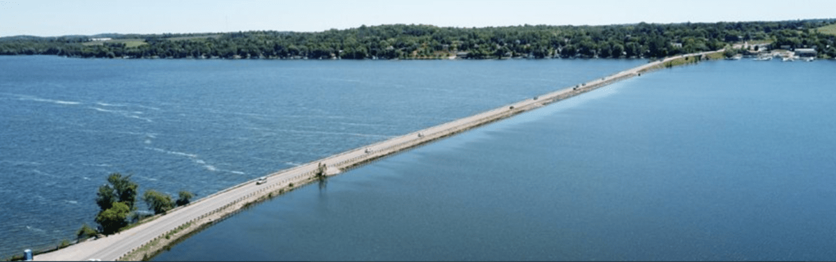 The James A. Gifford Causeway over Chemong Lake.