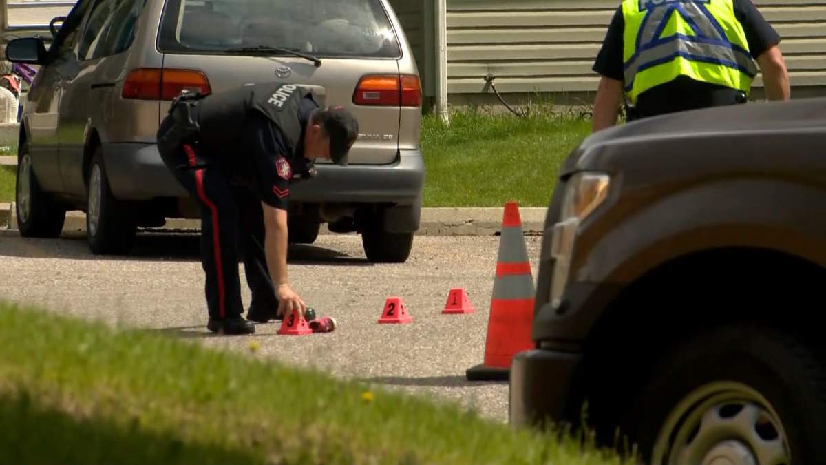 Calgary police on the scene of a hit and run collision that sent a toddler to hospital in Deer Run on Monday, June 22.