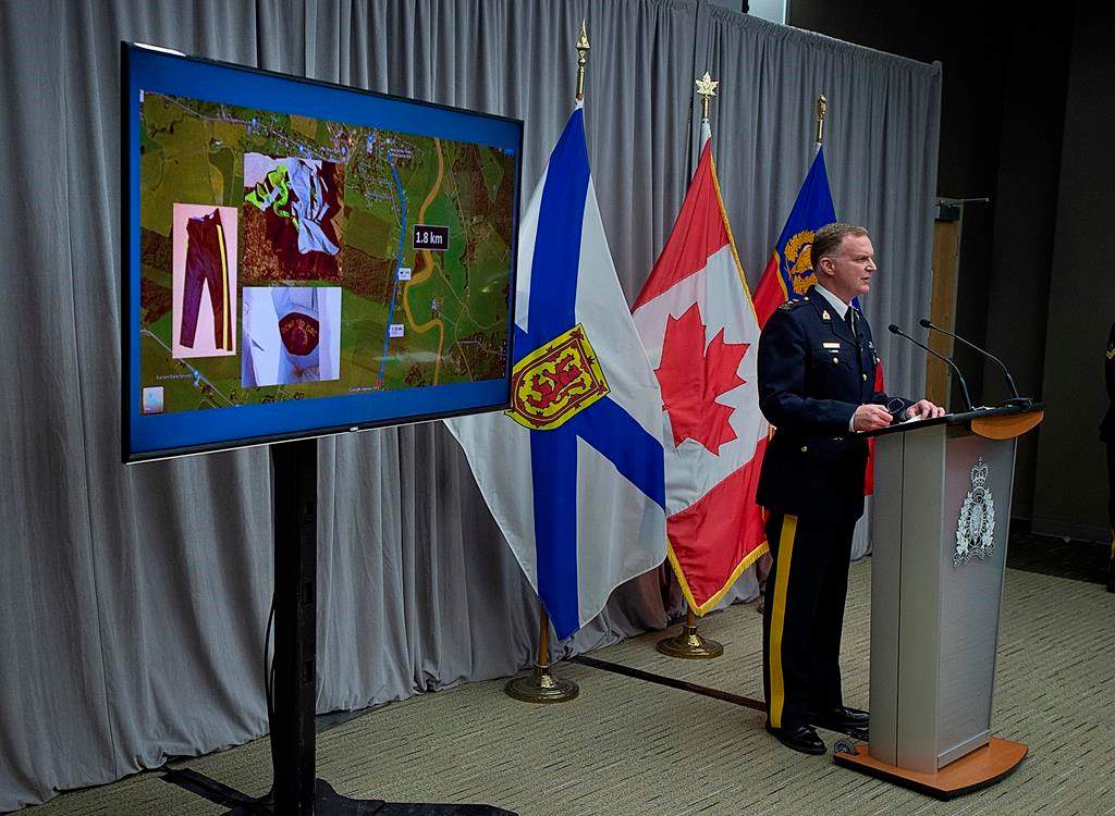 RCMP Supt. Darren Campbell provides an update of the Nova Scotia shootings at RCMP headquarters in Dartmouth, N.S., Tuesday, April 28, 2020. Prosecutors are arguing that fully revealing the information used to obtain search warrants following the province's recent mass shooting could compromise the "massive" police investigation and identify innocent parties. THE CANADIAN PRESS/Andrew Vaughan.